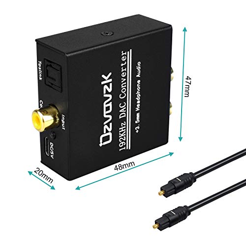 192kHz Digital Analógico Convertidor,Ozvavzk DAC Audio Óptico Coaxial(RCA) Toslink SPDIF a Estéreo RCA y Jack 3.5mm Convertidor con Cable Óptico