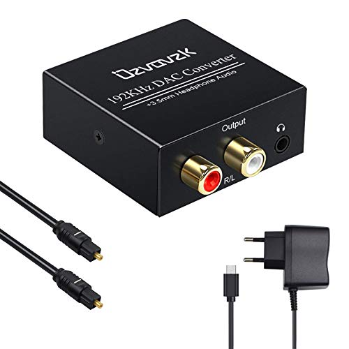 192kHz Digital Analógico Convertidor,Ozvavzk DAC Audio Óptico Coaxial(RCA) Toslink SPDIF a Estéreo RCA y Jack 3.5mm Convertidor con Cable Óptico