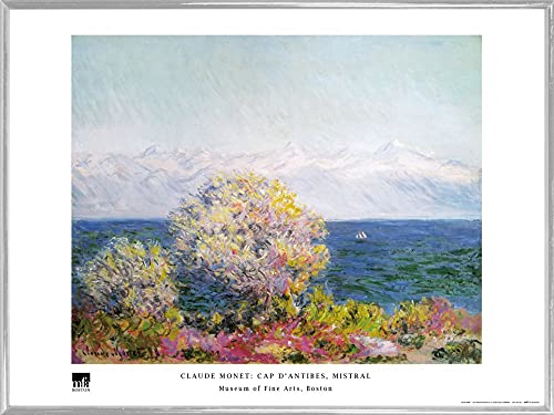 1art1 Claude Monet Póster Impresión Artística con Marco (Plástico) - Cap D'antibes, Mistral (80 x 60cm)