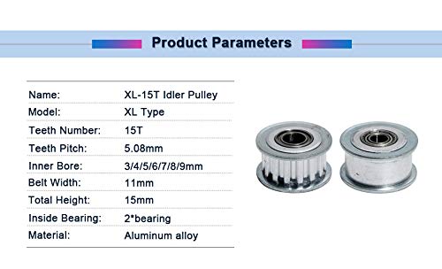 1pc XL-15T polea Loca 15Teeth Polea con Soporte de la Correa Ancho 11 mm Bore 3/4/5/6/7/8/9 mm de aleación de Aluminio inactivo Polea (Color : 9mm, tamaño : Without Teeth)