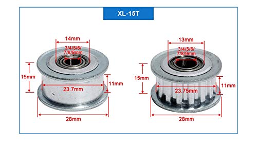 1pc XL-15T polea Loca 15Teeth Polea con Soporte de la Correa Ancho 11 mm Bore 3/4/5/6/7/8/9 mm de aleación de Aluminio inactivo Polea (Color : 9mm, tamaño : Without Teeth)