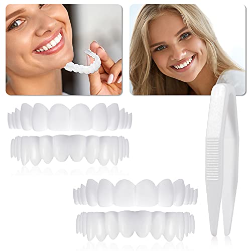 2 Dentaduras Postizas Carillas Instantáneas Dientes Falsos Diente de Dentadura Serrado de Sonrisa Diente Cosmético Falso Temporal Superior Inferior Cubierta de Aparatos con Mini Pinzas