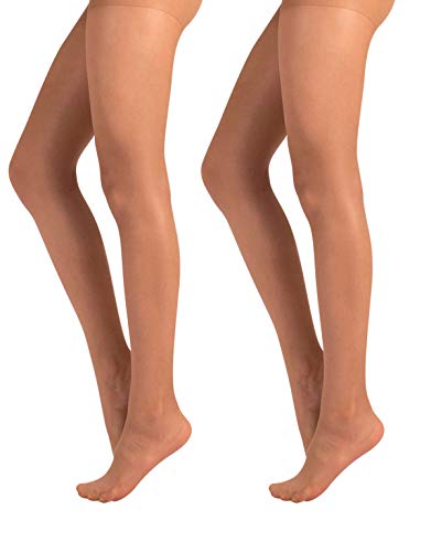 2 PARES - MEDIAS TRANSPARENTES 20 DEN | MEDIAS PARA MUJER | NATURAL, NEGRO, AZUL | S, M, L, XL, XXL | CALCETERÍA ITALIANA (XL, NATURAL BROCEADO)