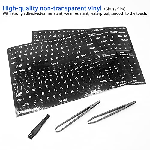 2 pegatinas de repuesto de Reino Unido, no transparentes, con letras blancas (brillante), adecuadas para cualquier teclado estándar, teclado portátil, llaves de manzana