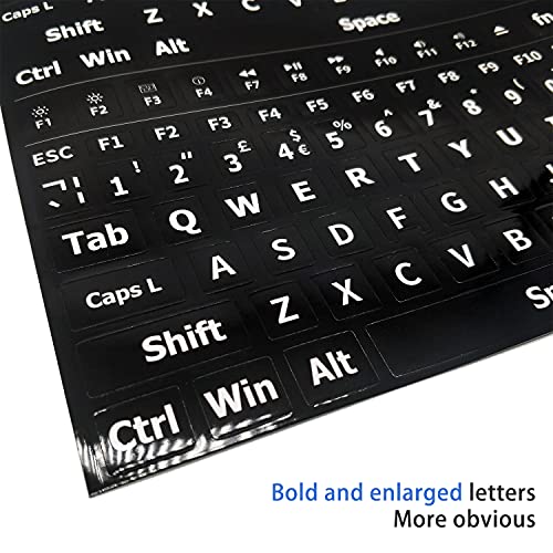 2 pegatinas de repuesto de Reino Unido, no transparentes, con letras blancas (brillante), adecuadas para cualquier teclado estándar, teclado portátil, llaves de manzana