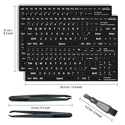 2 pegatinas de repuesto de Reino Unido, no transparentes, con letras blancas (brillante), adecuadas para cualquier teclado estándar, teclado portátil, llaves de manzana