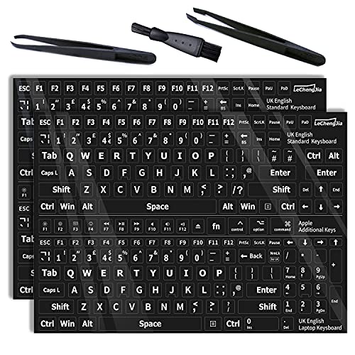 2 pegatinas de repuesto de Reino Unido, no transparentes, con letras blancas (brillante), adecuadas para cualquier teclado estándar, teclado portátil, llaves de manzana