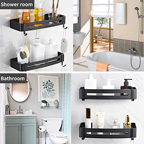 2 Piezas Estante de baño cuadrado, Liesun Estanteria Ducha sin Taladros Almacenamiento Organizador, Estantes de Baño de Aluminio Espacial, Negro