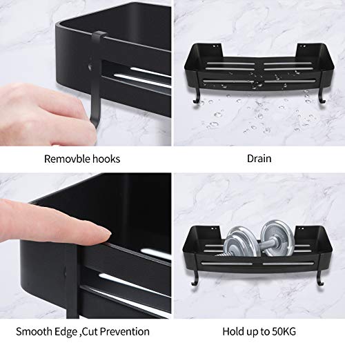 2 Piezas Estante de baño cuadrado, Liesun Estanteria Ducha sin Taladros Almacenamiento Organizador, Estantes de Baño de Aluminio Espacial, Negro