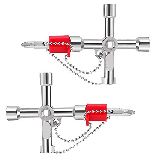 2 Piezas Llave de Ascensor,Llave Cruz Armarios,Llave Multifunción,Llave Cruzada Contadores Agua 4 en 1,Llave Triangular para Tren Ascensor Eléctrico Gabinete De La Válvula (Plateado)