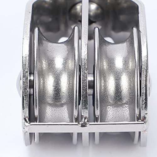 2 Piezas PoleaDoble,Polea de Acero Inoxidable,Bloque de Polea,Rueda de Polea de Acero Inoxidable,Rueda Doble Polea,Elevación,Polea Conductora de Alambre,Rueda de Tracción,Polea de Cable Metálico
