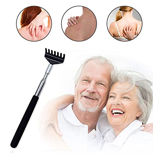2 Piezas Rascador Trasero,Portátil Rascador Espalda, Back Scratcher Massager con la manija Telescópico,Acero Inoxidable Back Massager Tool 20-68cm,Negro.