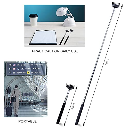 2 Piezas Rascador Trasero,Portátil Rascador Espalda, Back Scratcher Massager con la manija Telescópico,Acero Inoxidable Back Massager Tool 20-68cm,Negro.