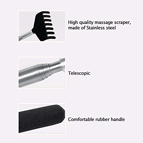 2 Piezas Rascador Trasero,Portátil Rascador Espalda, Back Scratcher Massager con la manija Telescópico,Acero Inoxidable Back Massager Tool 20-68cm,Negro.