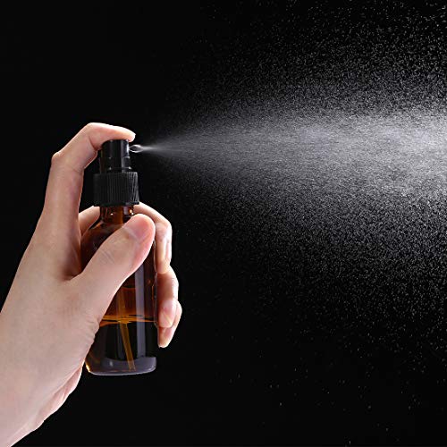 2 x Botellas de spray de vidrio ámbar vacías de 60 ml para aceites esenciales, botellas de spray de niebla fina de viaje recargables pequeñas, limpiadores caseros y dispensador de niebla fina