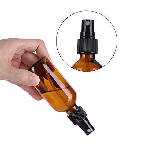 2 x Botellas de spray de vidrio ámbar vacías de 60 ml para aceites esenciales, botellas de spray de niebla fina de viaje recargables pequeñas, limpiadores caseros y dispensador de niebla fina