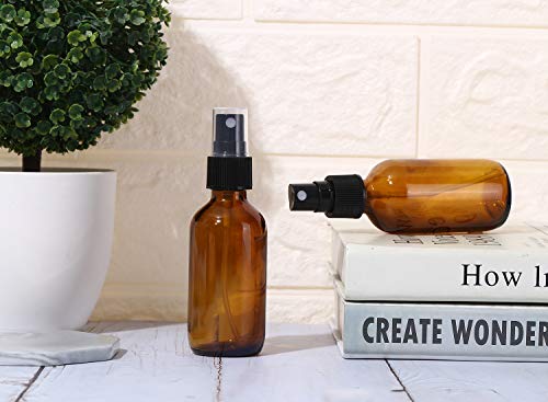2 x Botellas de spray de vidrio ámbar vacías de 60 ml para aceites esenciales, botellas de spray de niebla fina de viaje recargables pequeñas, limpiadores caseros y dispensador de niebla fina