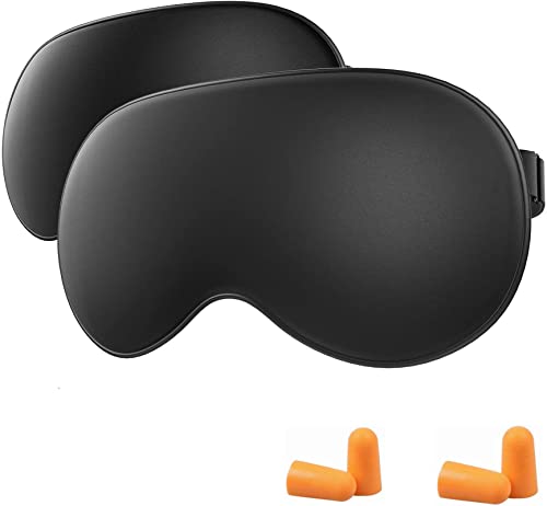 2 x máscara de sueño, máscara de dormir de sedabloquea la luz de dormir máscara para los ojos para mujeres y hombres(negro)