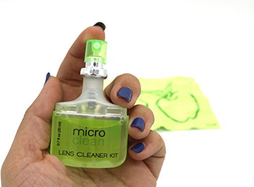 2 x Spray Limpia Gafas con Microfibra, Kit de Viaje y de Bolsillo, Limpiador Óptico Sin Alcohol y con Aroma, 2 x 20 ml (1 x Limón 1 x Manzana)