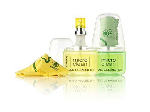 2 x Spray Limpia Gafas con Microfibra, Kit de Viaje y de Bolsillo, Limpiador Óptico Sin Alcohol y con Aroma, 2 x 20 ml (1 x Limón 1 x Manzana)