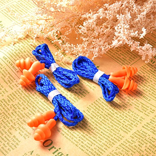 20 Pares de Tapones de Oídos con Cuerda Tapones de Orejas de Silicona Reutilizable Tapones de Ruido de Dormir para Protección de Oídos (Azul)