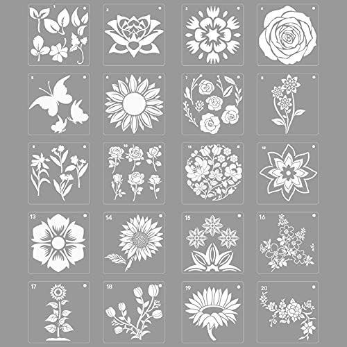 20 plantillas de flores y plantas, plantillas reutilizables para pintar paredes, manualidades de boda, muebles de madera, plantillas de pintura para niños