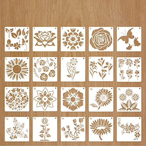20 plantillas de flores y plantas, plantillas reutilizables para pintar paredes, manualidades de boda, muebles de madera, plantillas de pintura para niños