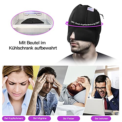 2021 - Gorro refrigerante de gel con 12 acumuladores de frío para migraña, dolor de cabeza (negro)