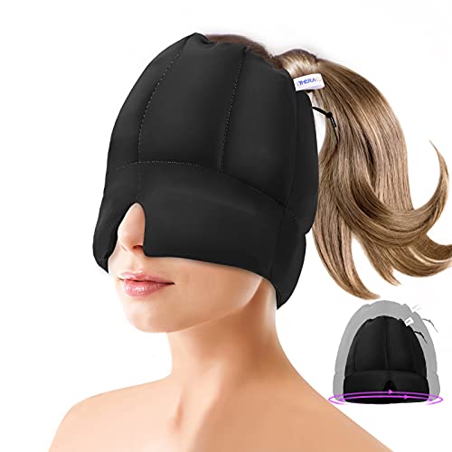 2021 - Gorro refrigerante de gel con 12 acumuladores de frío para migraña, dolor de cabeza (negro)