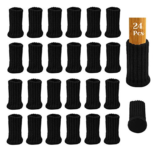 24Pcs Calcetines para Patas de Silla con Almohadillas de Fieltro, AUHOTA Elásticos Protectores de Patas de Madera Gruesa, Muebles Tapa de Cubre-Antideslizante&Antiarañazos (Negro)