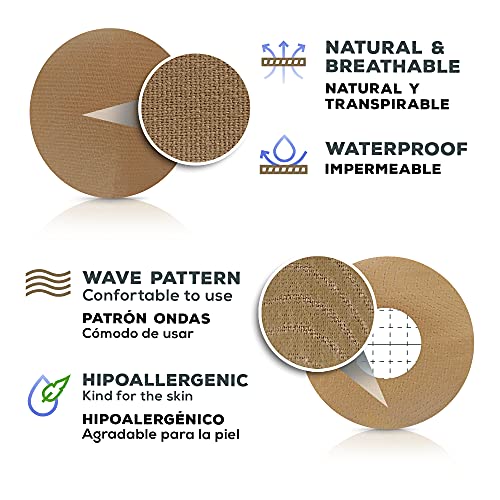 25 Parches Sensor Freestyle Libre 2 & 1 – Protector Sensor Glucosa con CENTRO ANTIADHERENTE – Cubre MIAO MIAO y BUBBLE - Transpirable Elastico Flexible e Impermeable - Talla L (10 cm)