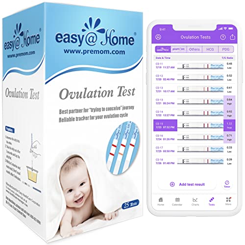 25 Pruebas de ovulación ultrasensibles (25mlU/ml), Easy@Home 25 Tests de Ovulación- Resultados Precisos con la App Premom (iOS & Android) gratuita Español