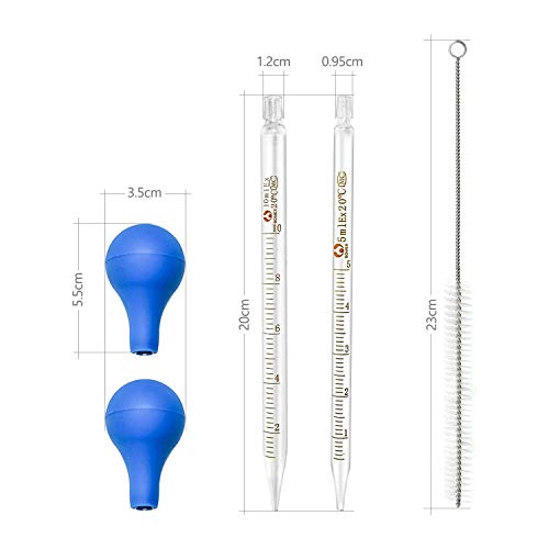 2Pcs pipetas,5ml,10ml Pipetas Cuentagotas con Cepillo de Limpieza,Cuentagotas de la Pipeta,Pipeta de Cristal,Cuentagotas de Pipeta Graduado,Pipeta de Goma para Tratamientos Fluidos Líquidos