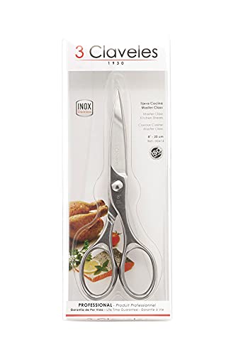3 Claveles Tijeras Cocina Multiusos, Acero Inoxidable, Brillo, 20 cm
