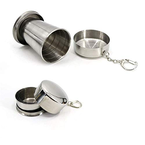 3-Piezas Taza Plegable De Acero Inoxidable, Vaso Plegable Con Llavero, Taza De Agua Telescópica De Metal, Taza de metal para acampar, Adecuada Para Actividades Al Aire Libre y Uso Diario