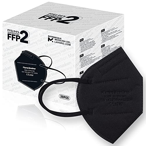 30 Mascarillas FFP2/KN95 Colores Negras Homologadas Certificación CE sin Válvula de 6 Capas, Máscara Protectora de Polvo, Mascarilla de Protección Personal con Filtros de Calidad BFE≥95, 30 Piezas