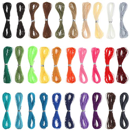 328 Yardas 30 Colores 1 MM Cordón de Hilo de Poliéster Encerado Hilo de Pulsera de Macramé para Fabricación de Joyas Cables de Bricolaje, 10 M Cada Color