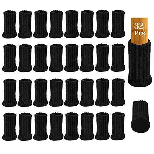 32Pcs Calcetines para Patas de Silla con Almohadillas de Fieltro, AUHOTA Elásticos Protectores de Patas de Madera Gruesa, Muebles Tapa de Cubre-Antideslizante&Antiarañazos (Negro)