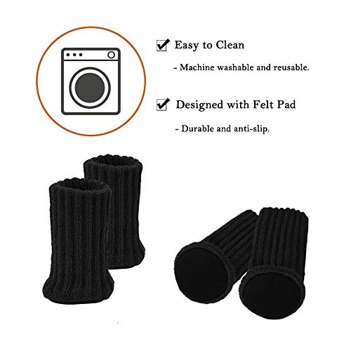 32Pcs Calcetines para Patas de Silla con Almohadillas de Fieltro, AUHOTA Elásticos Protectores de Patas de Madera Gruesa, Muebles Tapa de Cubre-Antideslizante&Antiarañazos (Negro)