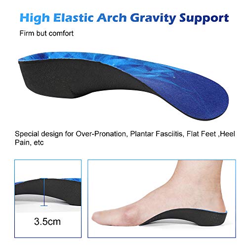 3/4 Plantillas de calzado ortopédico Soportes de arco alto Plantillas de zapatos para la fascitis plantar,Pie plano, Sobre-pronación,Alivio del dolor del talón para Hombre y Mujer (Azul, 36/41EU)