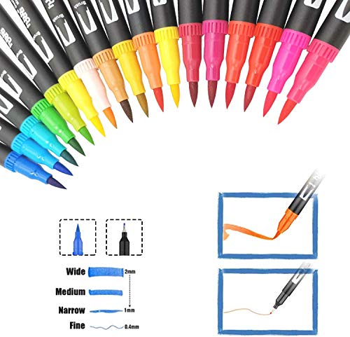36 Colores Rotuladores Punta Fina, Acuarelables Marcadores de Pincel para Niños y Adultos Dibujo, Caligrafía, Lettering, Bullet Journal HO-36B
