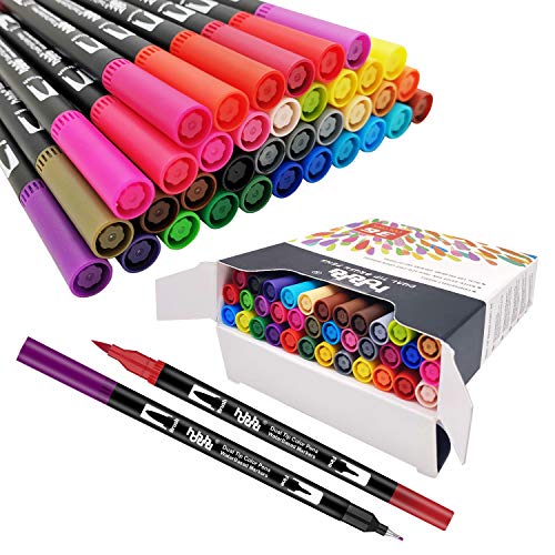 36 Colores Rotuladores Punta Fina, Acuarelables Marcadores de Pincel para Niños y Adultos Dibujo, Caligrafía, Lettering, Bullet Journal HO-36B