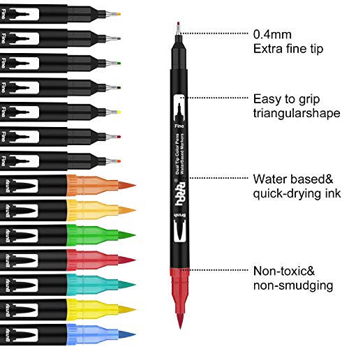 36 Colores Rotuladores Punta Fina, Acuarelables Marcadores de Pincel para Niños y Adultos Dibujo, Caligrafía, Lettering, Bullet Journal HO-36B