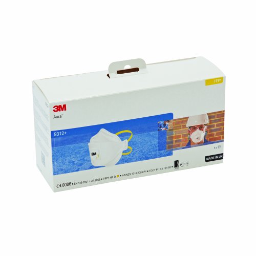 3M Aura 9312+SP Mascarilla autofiltrante para partículas FFP1 con válvula (5 pack), Certificado de seguridad EN