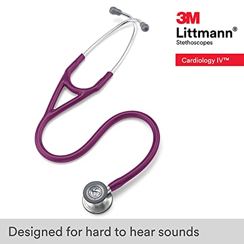 3M Littmann Cardiology IV Fonendoscopio diagnóstico, campana de acabado estándar, tubo color Ciruela y vástago y auricular de Acero Inoxidable, 69 cm, 6156