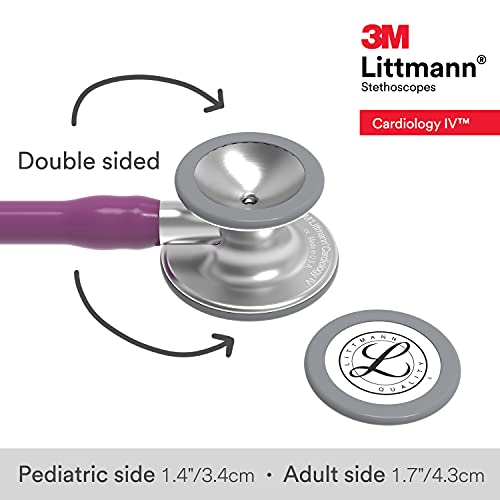 3M Littmann Cardiology IV Fonendoscopio diagnóstico, campana de acabado estándar, tubo color Ciruela y vástago y auricular de Acero Inoxidable, 69 cm, 6156