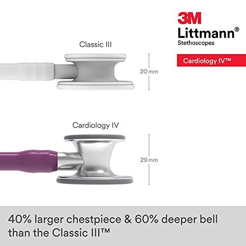 3M Littmann Cardiology IV Fonendoscopio diagnóstico, campana de acabado estándar, tubo color Ciruela y vástago y auricular de Acero Inoxidable, 69 cm, 6156