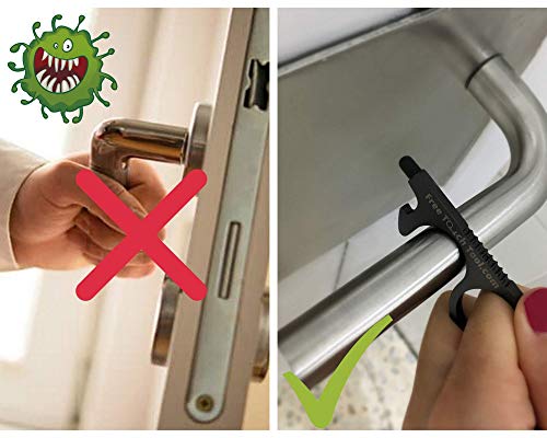 3Piezas, Llavero abre puertas sin contacto, Gancho accesorio higiénico para abrir grifo de agua Wc publicos, Pulsador de pantallas tactiles movil tablet ascensor, Abridor de botellas.