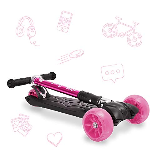3StyleScooters® RGS-3 Patinete Scooter Tres Ruedas para Niños Mayores Niños de 7 Años o Más con Luces LED en Ruedas de 5cm, Diseño Plegable, Manillar Ajustable (Rosa, 7 Años y Más)
