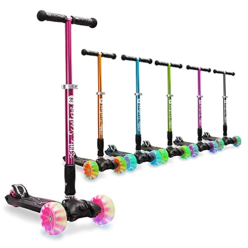 3StyleScooters® RGS-3 Patinete Scooter Tres Ruedas para Niños Mayores Niños de 7 Años o Más con Luces LED en Ruedas de 5cm, Diseño Plegable, Manillar Ajustable (Rosa, 7 Años y Más)
